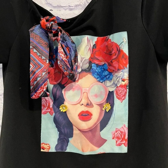 SHEIN Tie Floral Graphic Short Sleeve Shoulder Tee Dress Size S‎ - Picture 3 of 6